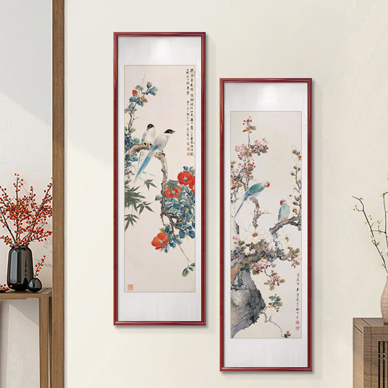 颜伯龙花鸟图新中式入户玄关装饰画走廊过道壁画客厅书房长条挂画