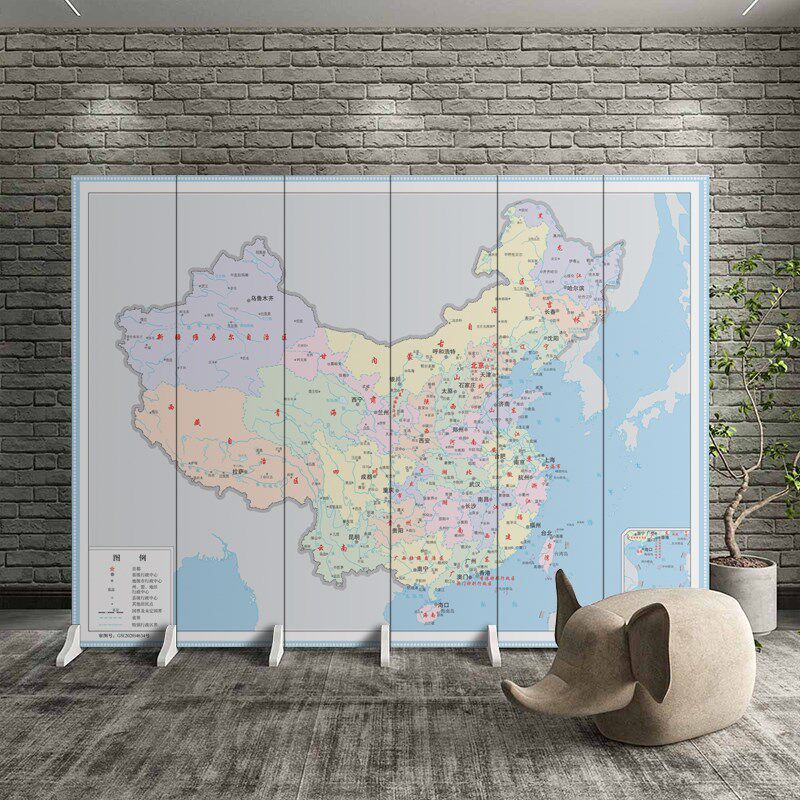 办公室屏风隔断墙中国地图世界地图简约现代定制折叠移动公司企业