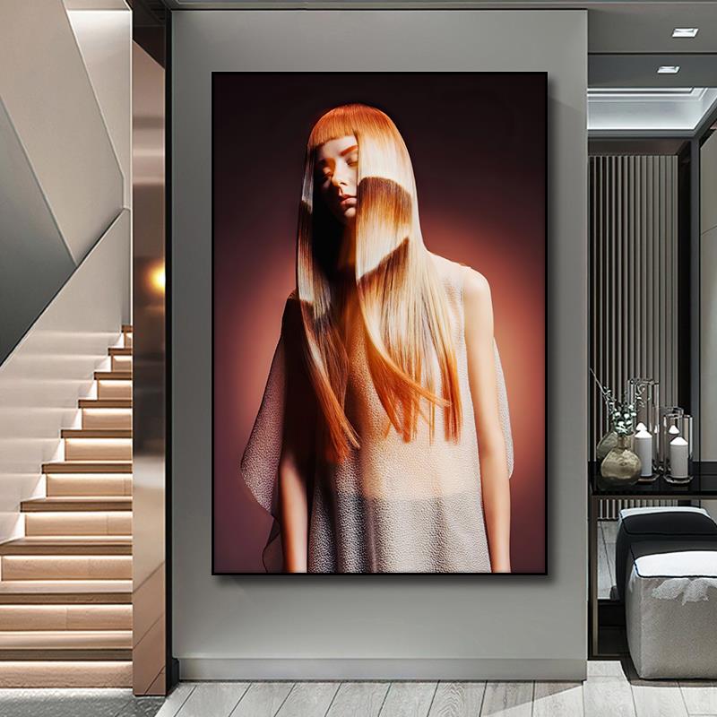 现代抽象潮流挂画小众艺术美发造型理发店装饰画美容院高级感壁画