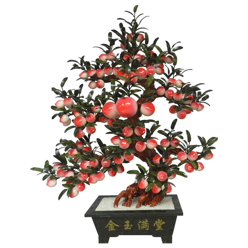 玉石68寿桃树客厅玉器家居蟠桃饰品仙桃工艺品客厅创意盆景摆件图片