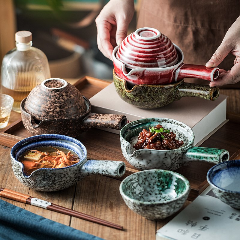 手柄碗陶瓷碗家用吃饭干饭碗尖嘴碗精致高端碗餐具拌饭碗带把手碗图片