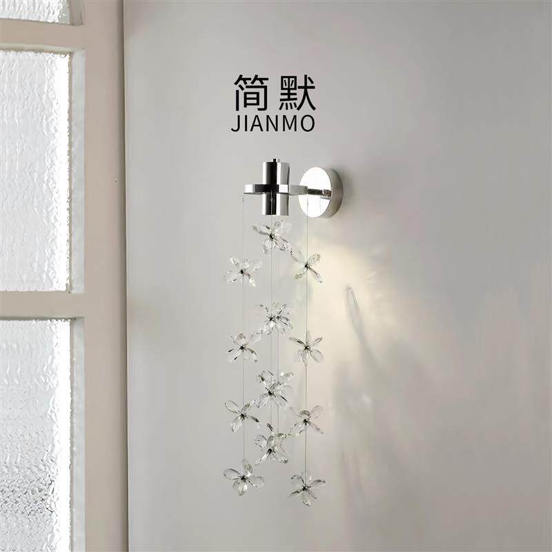 法式浪漫水晶壁灯高级感轻奢卧室床头灯设计师艺术走廊过道水晶灯