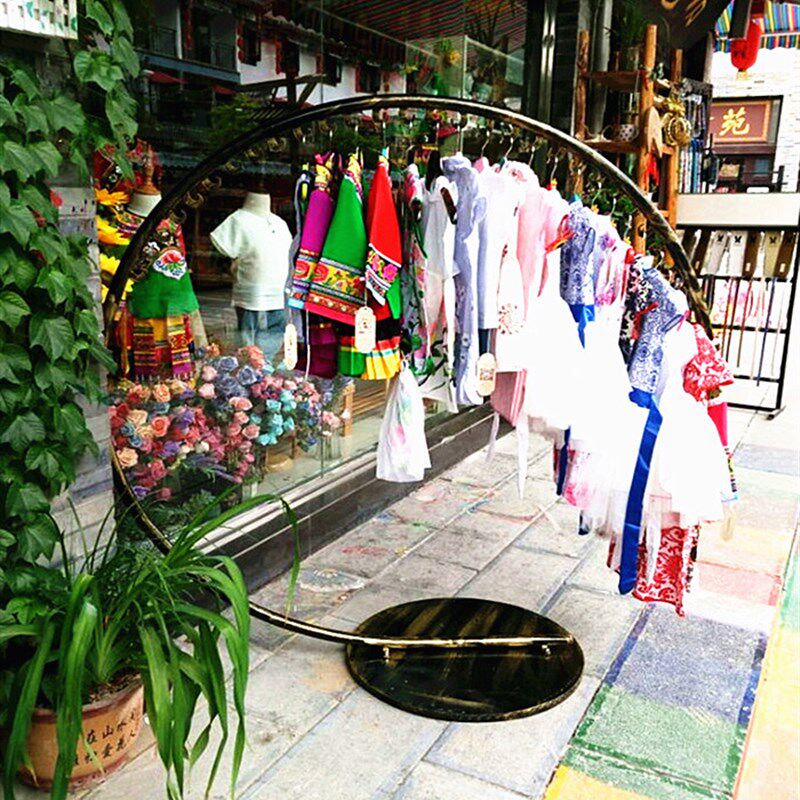 铁艺中岛服装架半圆形卖服装挂衣服架子服装店货架大c落地展示架