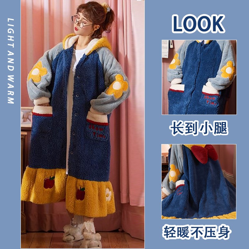 珊瑚绒睡袍女款2023新款秋冬季白雪公主长款加绒加厚毛绒保暖睡衣