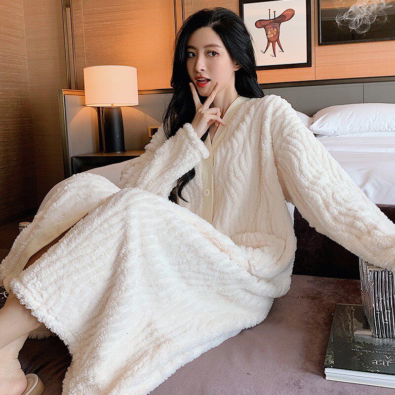珊瑚绒睡袍女冬季加厚加绒睡衣秋冬长款浴袍睡裙孕妇女款冬家居服