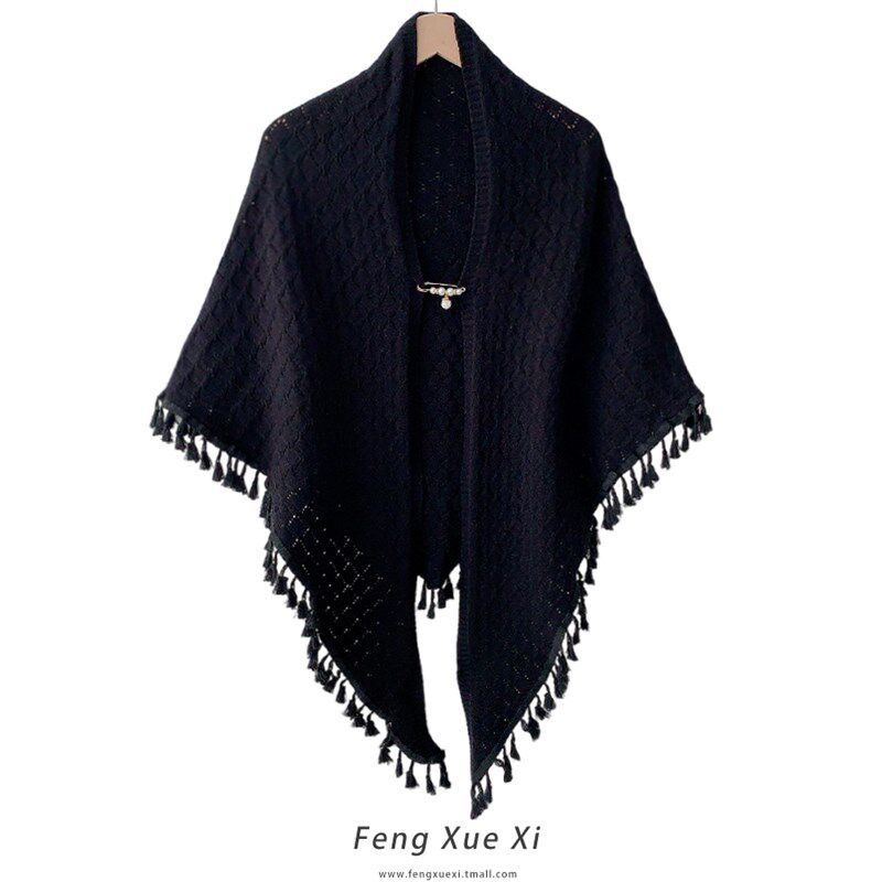 红色针织外搭斗篷薄款旗袍披肩女云南旅游装饰穿搭四季披风春夏秋