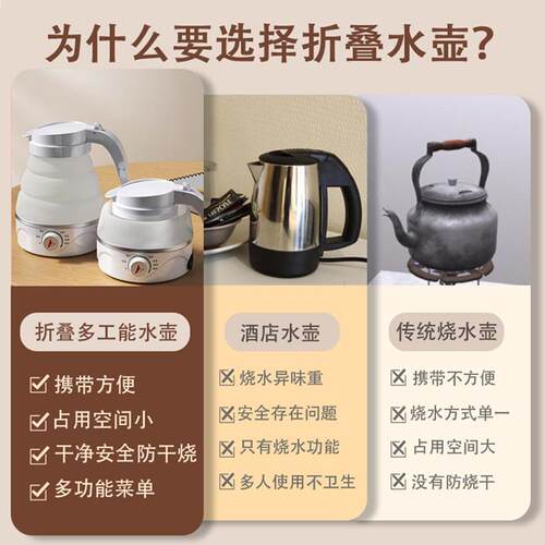 迷你折叠烧水壶便携式旅行家用热水壶宿舍可伸缩电水壶小功率