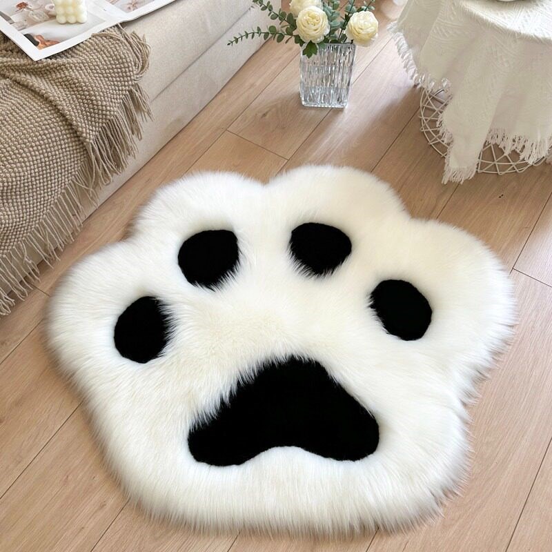 羊毛猫爪造型地毯卧室床边毯网红装饰拍照毯加厚长毛绒小脚印地垫