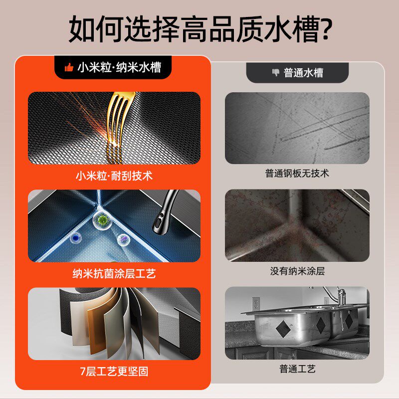 厨房水槽大单槽洗菜盆不锈钢304洗碗槽加厚洗手池台中上下一体柜