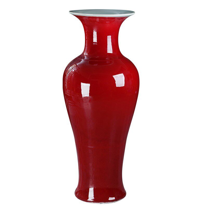 景德镇陶瓷器郎红鱼尾落地大花瓶大号摆件插花家居装饰工艺品复古