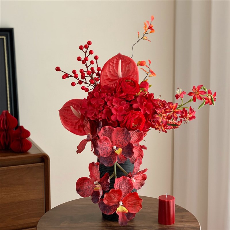 2026高端彷真花花束摆件新年乔迁装饰品客厅婚房布置红色软装喜庆