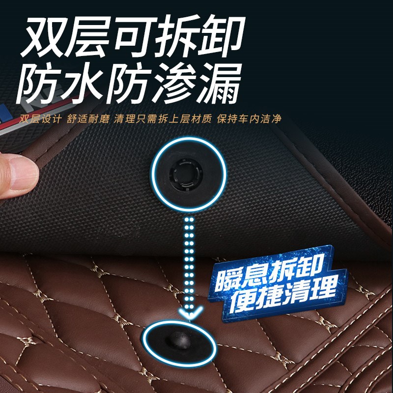 汽车全包围脚踏垫 环保雪尼丝+皮革组合主驾驶专用丝圈车用地毯防