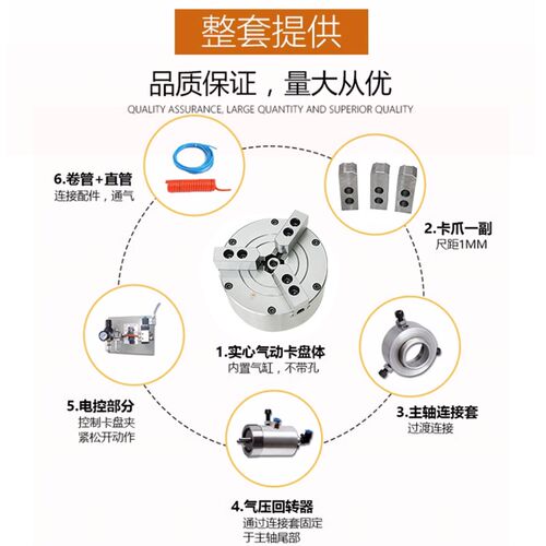 比优特中实三爪气动卡盘BK110/130/160/200/250/320SQ机车床夹具