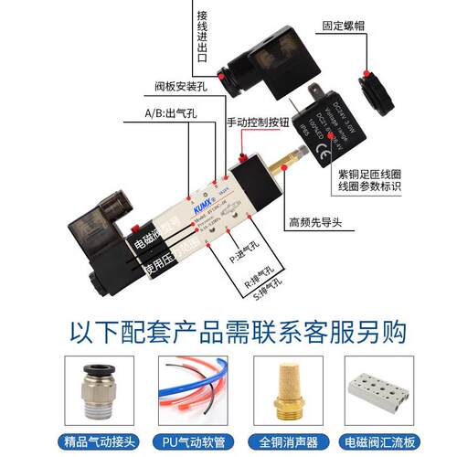 标准4V130C06 4V120-06三位五通双头线圈中封中压4V130E-4V130P