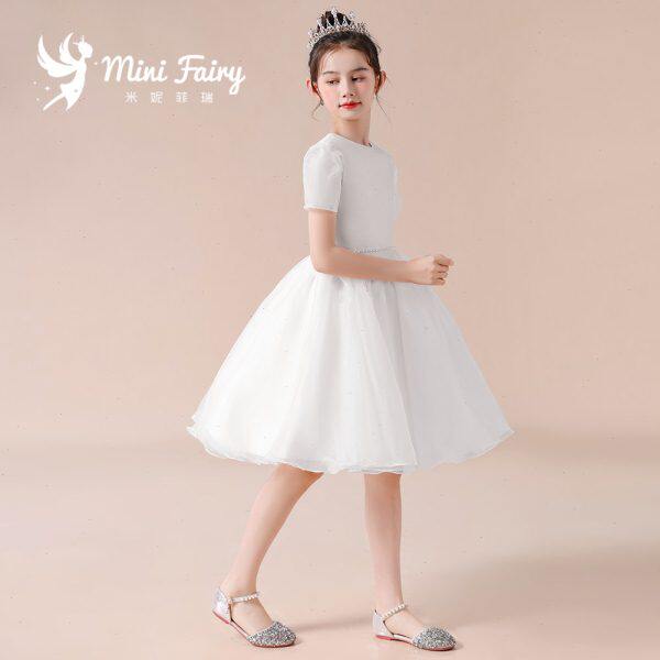 小仙女儿童白色蓬蓬纱裙洋气花童公主裙女儿童钢琴比赛演出服短款