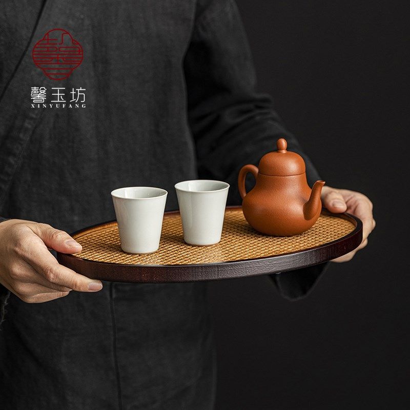 重竹仿席纹干泡茶盘椭圆形托盘一壶两杯茶托壶承茶奉功夫茶具茶台