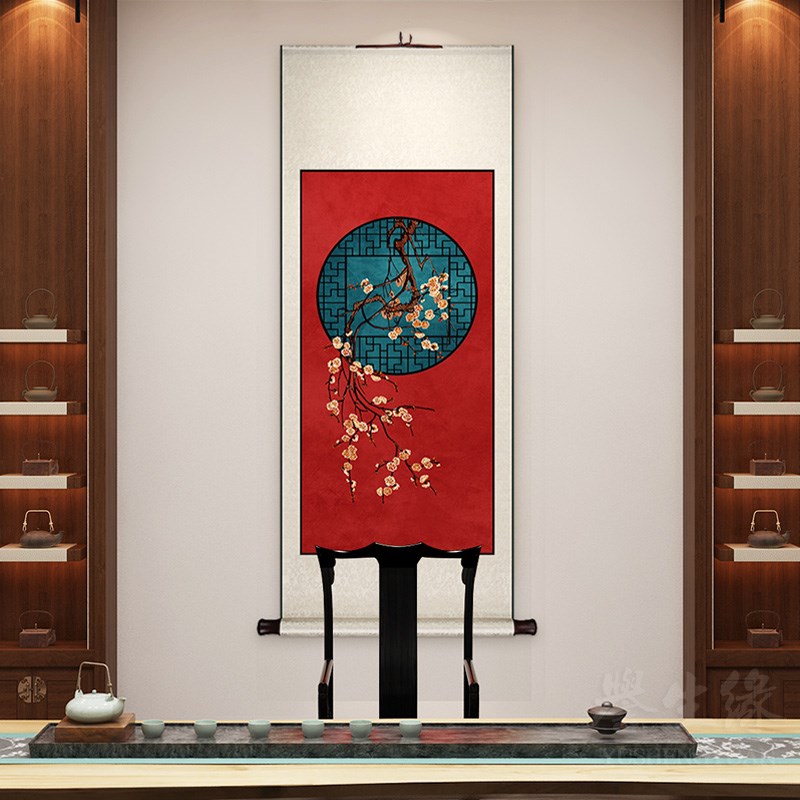 中国风新中式卷轴挂画竖版玄关装饰画餐厅书房挂轴客厅走廊墙壁画