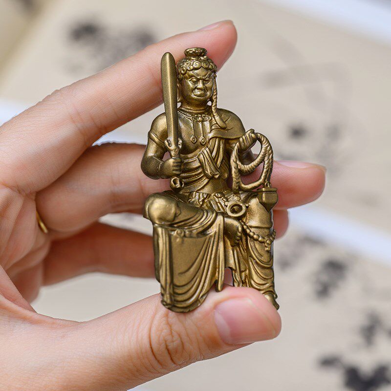 不动尊明王菩萨摆件佛像不动明王菩萨属鸡雕像随身佛像黄铜像小款