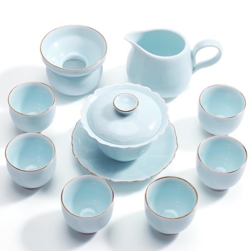 晟窑整套青瓷功夫茶具套装白瓷家用日式简约泡茶盖碗陶瓷茶杯茶壶