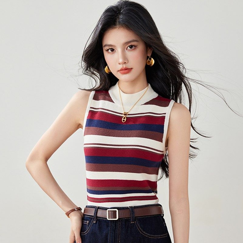 半高领无袖打底衫女内搭背心高级感2025新款春小个子短款针织上衣