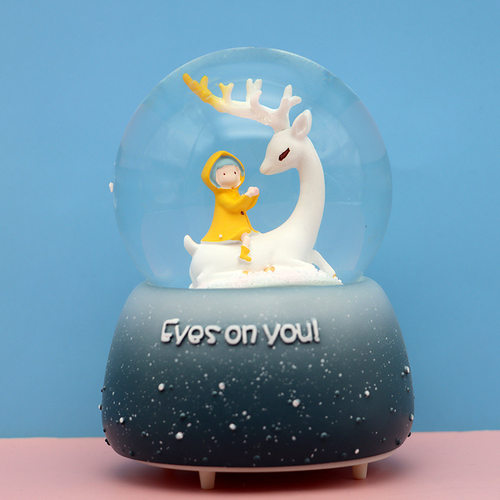 创意彩灯飘雪花可爱棉花糖女孩玻璃水晶球音乐盒女生儿童生日礼品