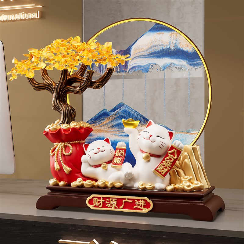 发财树流沙画招财猫摆件客厅装饰新房子搬家礼物乔迁新居开业礼品