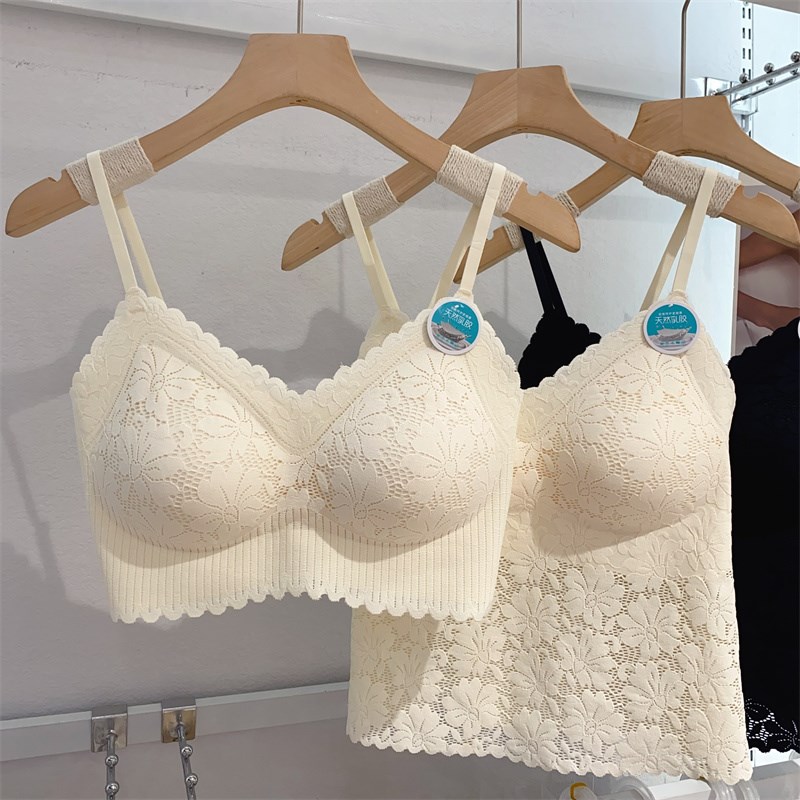 小胸聚拢无痕薄杯立体蕾丝钩花吊带美背文胸打底内衣乳胶垫6167夏