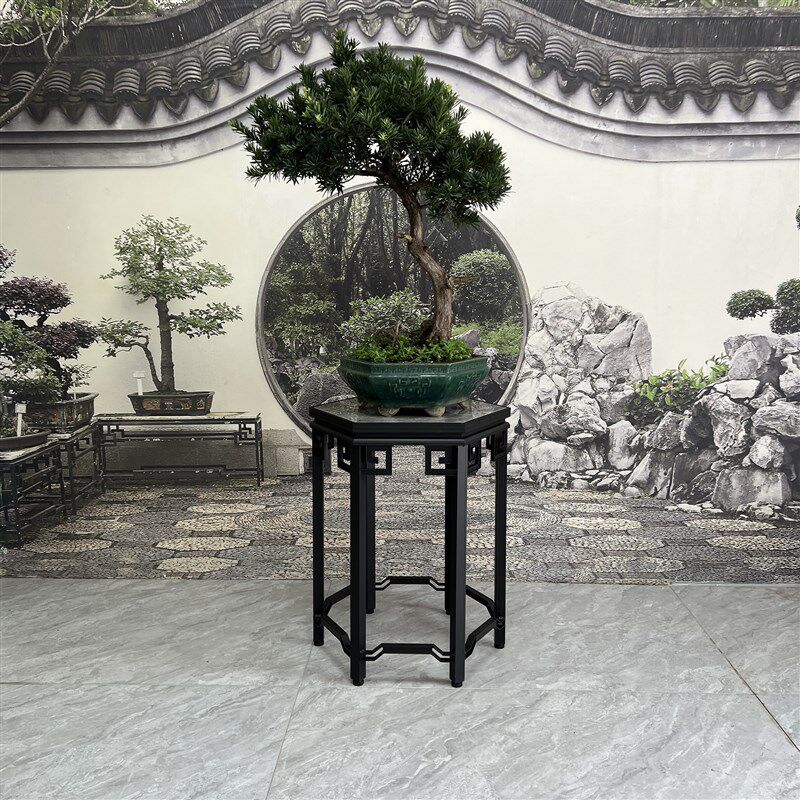 铝合金六角花几中式室内户外阳台奇石花卉鲜花黑色防锈盆景花架子
