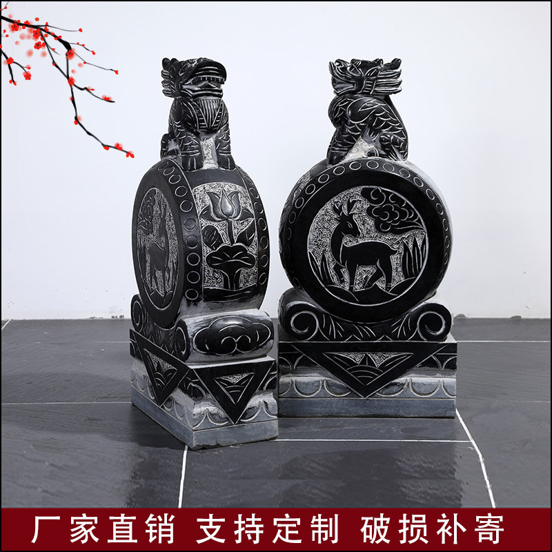 石雕门墩抱鼓石一对仿古青石石鼓大象石头门鼓石家用狮子看门镇宅