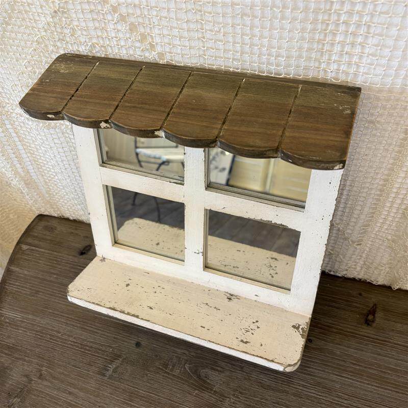 花园镜子壁挂屋檐窗户壁挂镜田园实木做旧杂货风壁挂墙壁装饰品