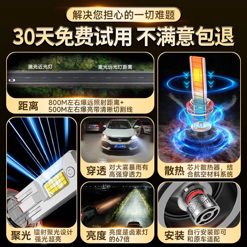 适用07-25款五菱之光EVled前大灯改装远近光一体雾灯激光汽车灯泡