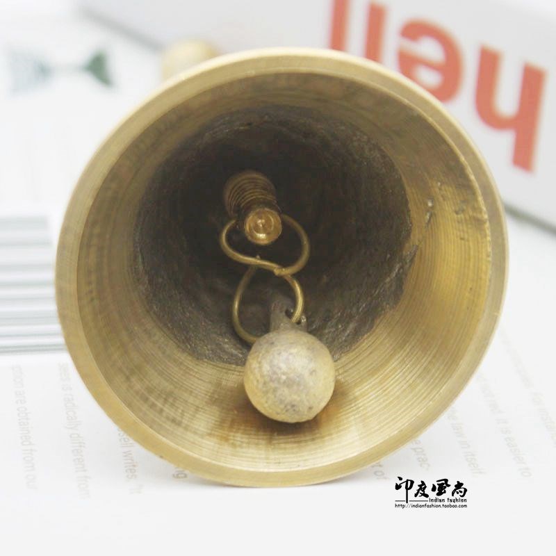 印度风尚 进口手工彩绘纯铜带柄手摇响铃铃铛居家金属摆件装饰