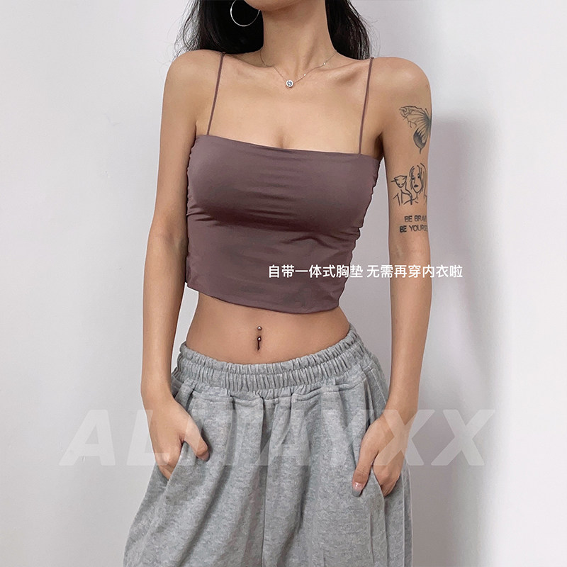 Alitayxx 夏日女孩 带胸垫辣妹冰丝外穿显瘦吊带背心欧美内搭内衣