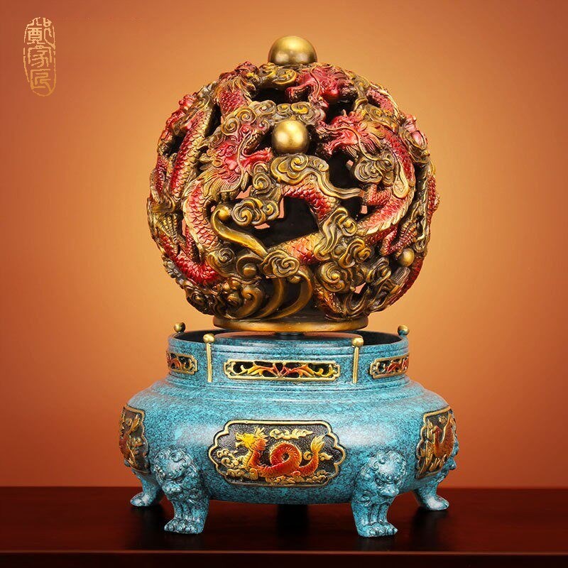 《九龙戏珠》九转乾坤铜鼎摆件纯铜时来运转办公桌开业招财工艺品