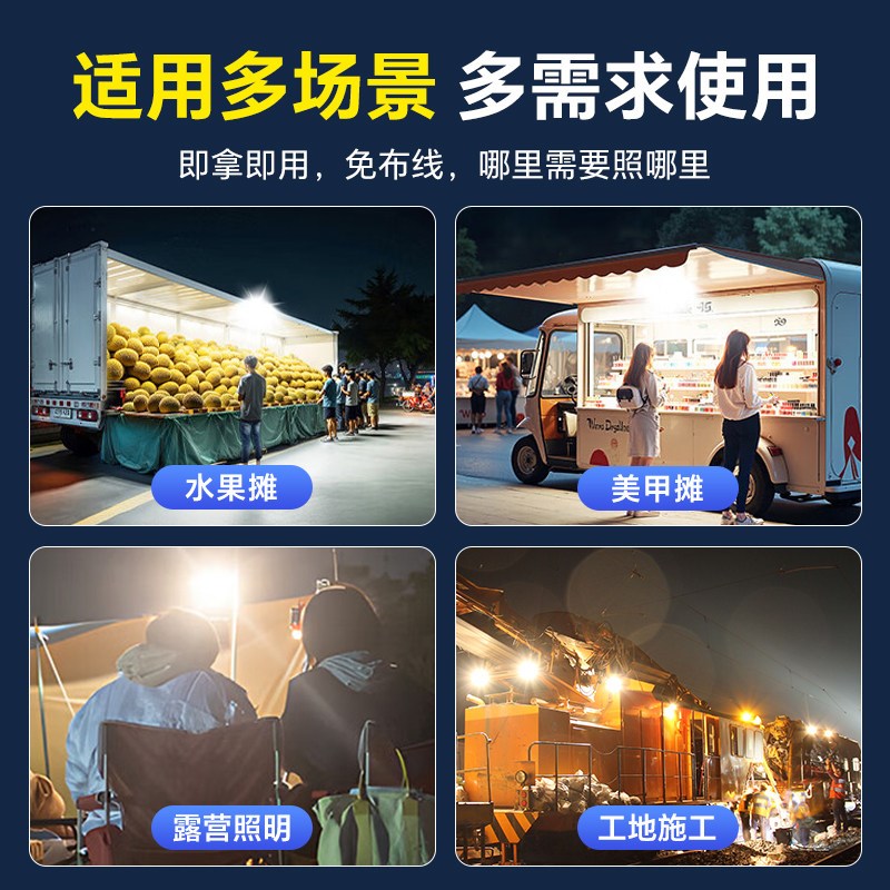 摆摊夜市灯超长续航大容量便携充电LED充电灯露营应急充电照明灯