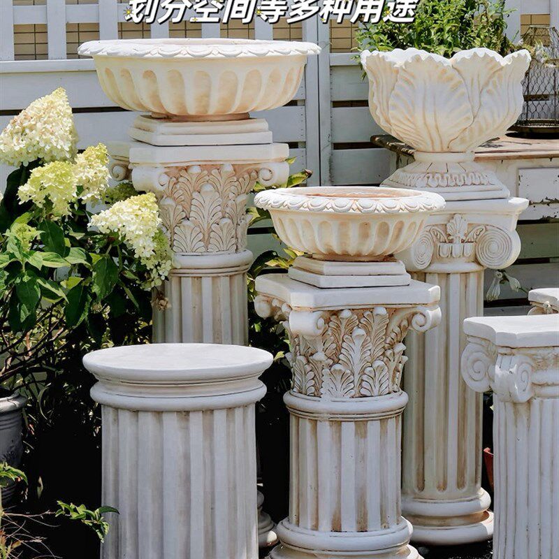 欧式庭院罗马柱摆件 石膏85cm高柱花盆底座 园艺展示地台装饰