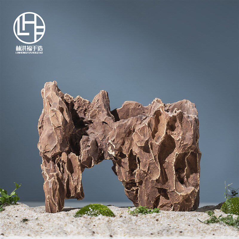 陶瓷工艺壁石鱼缸造景背景装饰假山上水石爬台造景水景流水摆件