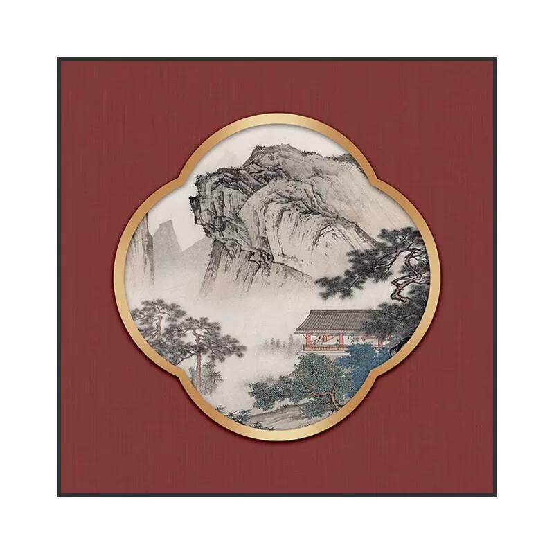 新中式高端客厅背景墙挂画茶室装饰画书房壁画方形山水喜庆挂画