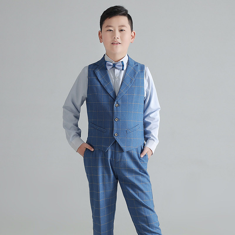 儿童西装大码加大胖男童西服格子花童礼服初中生主持人钢琴演出服