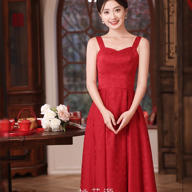 改良旗袍酒红色敬酒服小个子孕妇新娘显瘦订婚结婚回门高级礼服裙