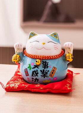创意陶瓷招财猫小摆件客厅办公室桌面装饰品乔迁新居搬家礼物实用