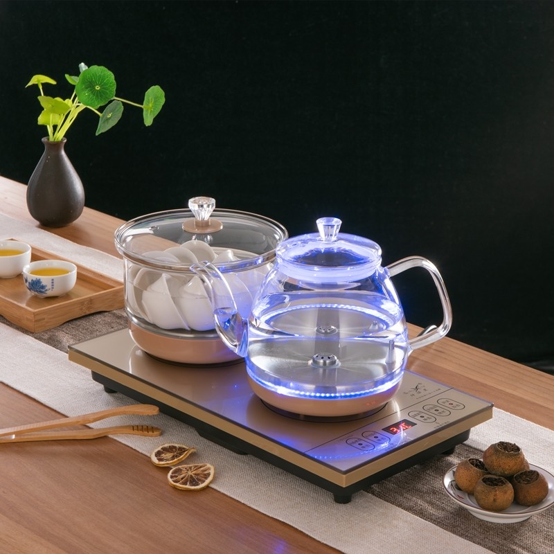 底部上水全自动电热烧水壶泡煮茶电磁炉泡茶炉功夫茶具玻璃双炉套