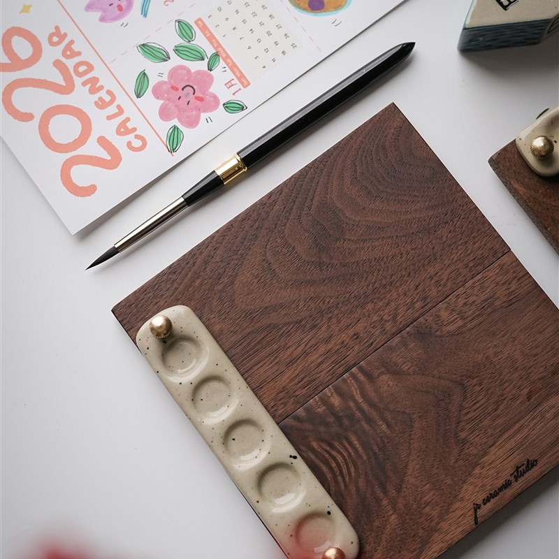 手帐折叠调色盘可爱插画水彩颜料盒手工陶艺绘画工具创意礼物中号