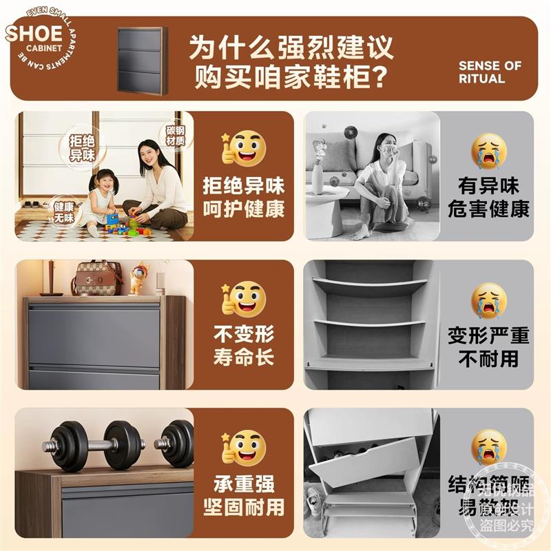 超薄款翻斗鞋柜家用门口室内入户门2026新款钢制玄关柜小窄鞋架图片