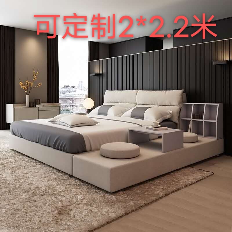 免洗科技布床现代简约实木布艺床北欧主卧床榻榻米双人床婚床软包
