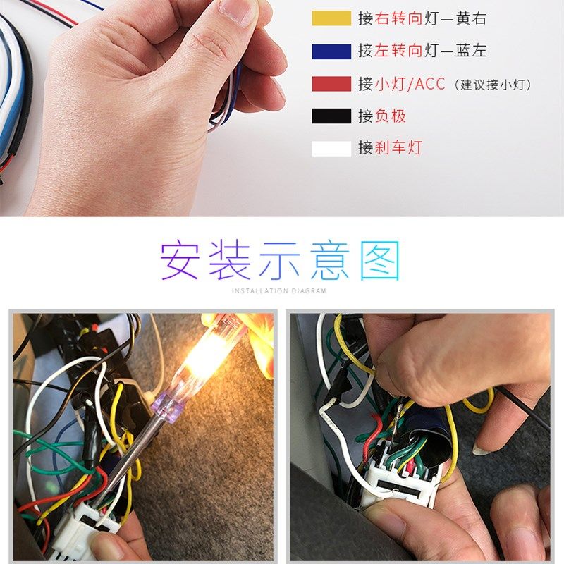 汽车尾箱超亮跑马流光灯后备箱行车七彩呼吸灯led刹车灯改装饰灯