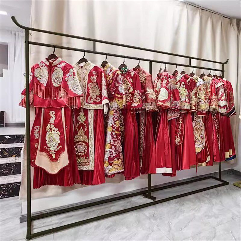 中式婚纱架子落地汉服展示架秀禾服挂衣杆齐地挂衣架旗袍礼服货架