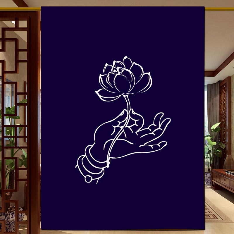 佛手拈花 传统布艺门帘 书房 卧室 茶室 莲花挂帘 佛堂半帘隔断帘
