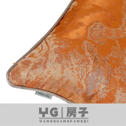 现代抽象橙色抱枕套轻奢肌理靠垫橘色沙发靠枕样板房设计师方枕