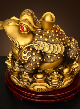 铜金蟾摆件招纯客厅三足铜金蟾蜍八方进财三脚金蝉店铺办公室客厅